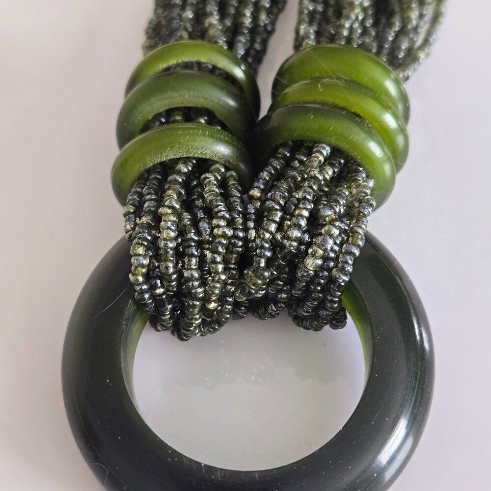 Vintage Green Bakelite Amber Multi Beaded Necklace